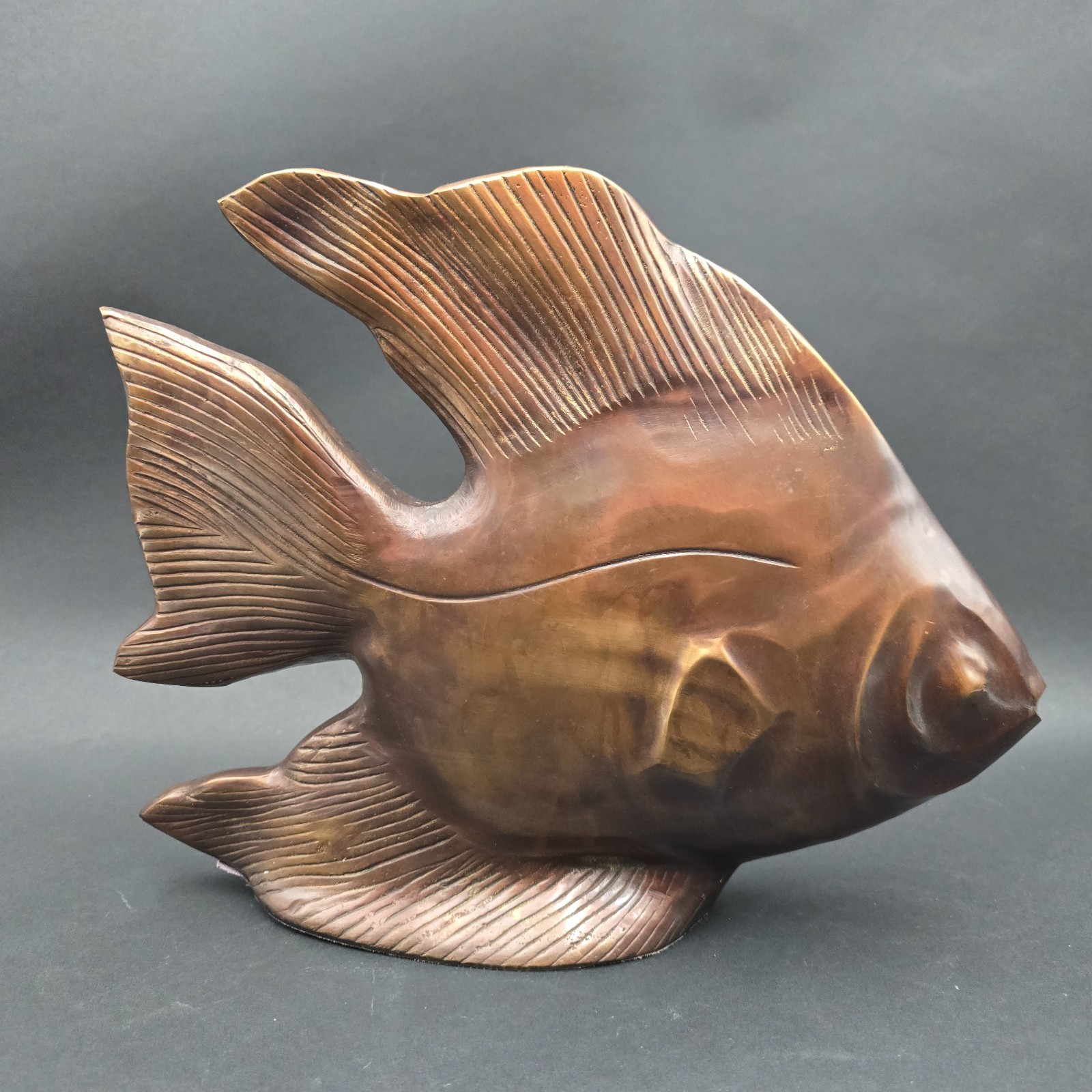 Bronzed Metal ANGEL FISH Large Figurine Sculpture Statue Tropical Fish Decor 13″