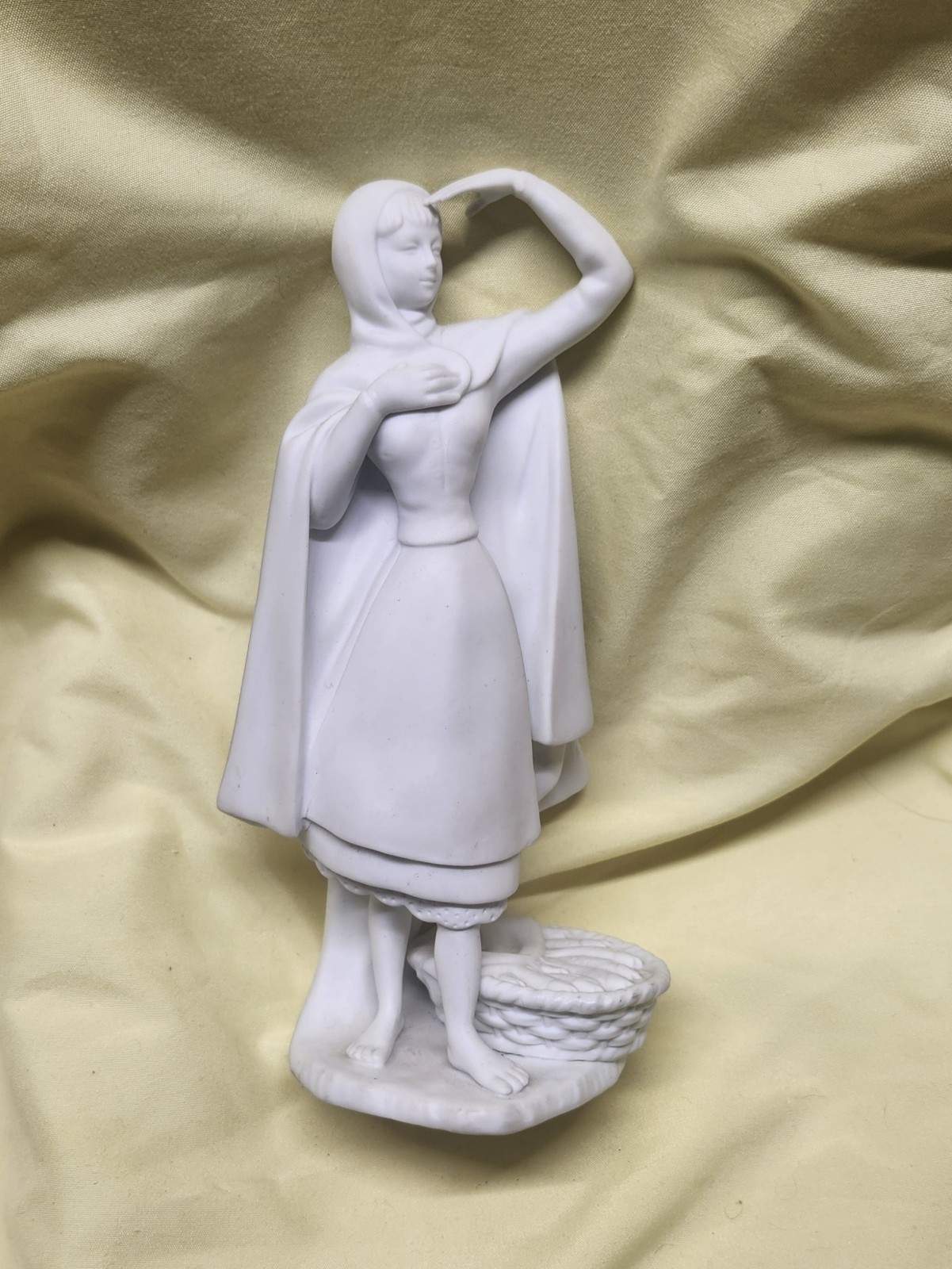 Vintage Vista Alegre Bisque Porcelain Girl with Basket of Fish #311 Portugal