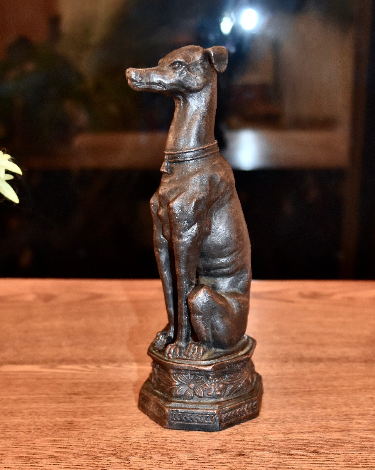 Greyhound Whippet Figurine Statue Bronze 8.75″ ~ Sitting On Base Hound