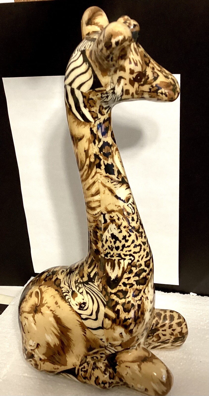La Vie Safari Ceramic Patchwork Decoupage Baby Giraffe Germany Vtg 1970s