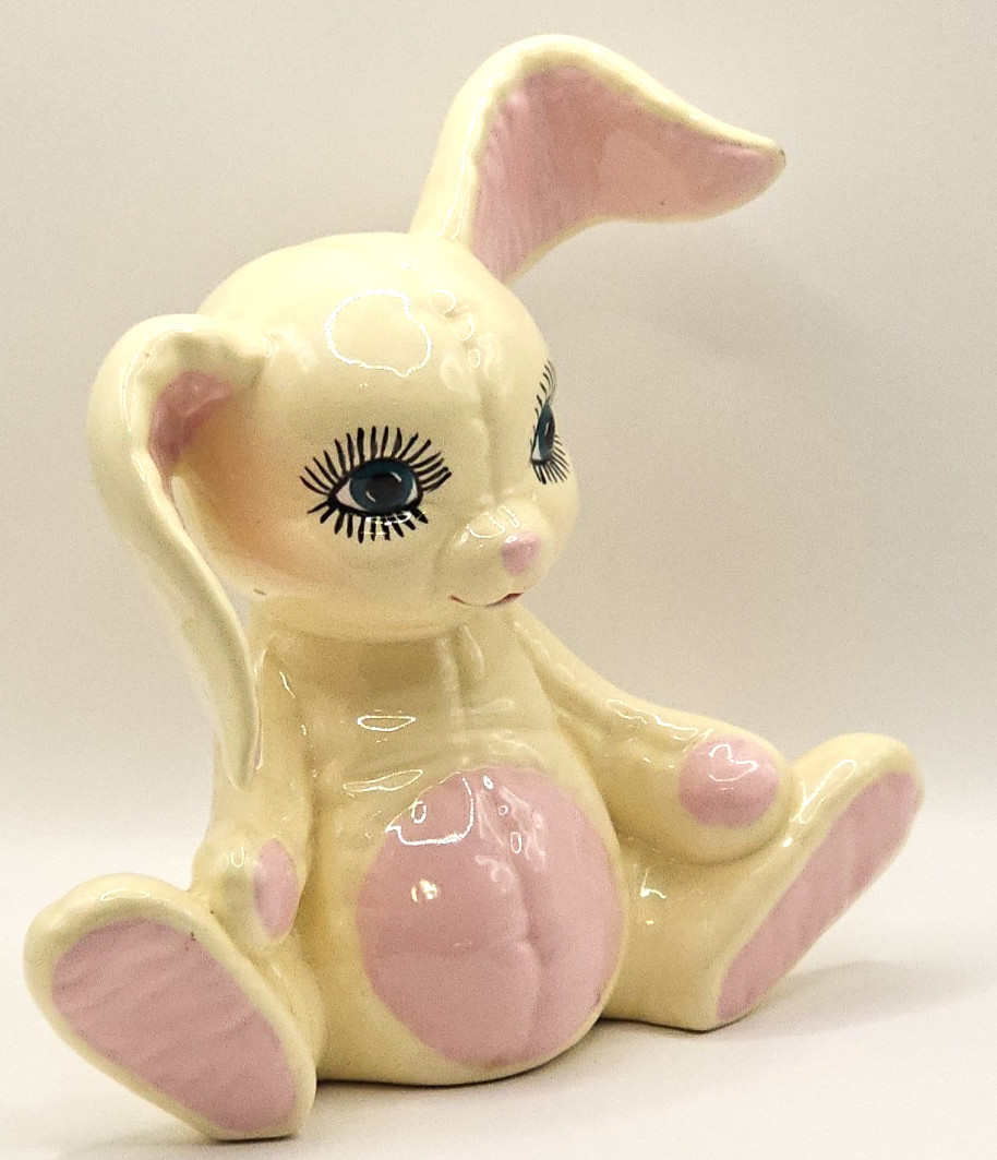 Bunny Rabbit Figurine Hand Painted 7″ Vtg 1986 Kimple Mold Quilted Ceramic