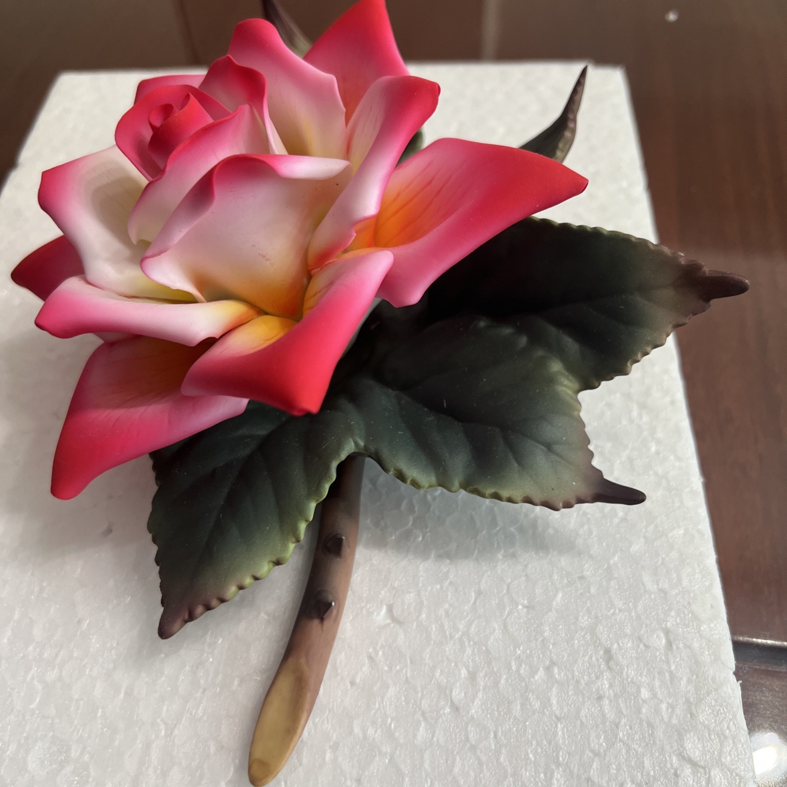Porcelain Rose Figurine Multi Color (Red, Pink , White))