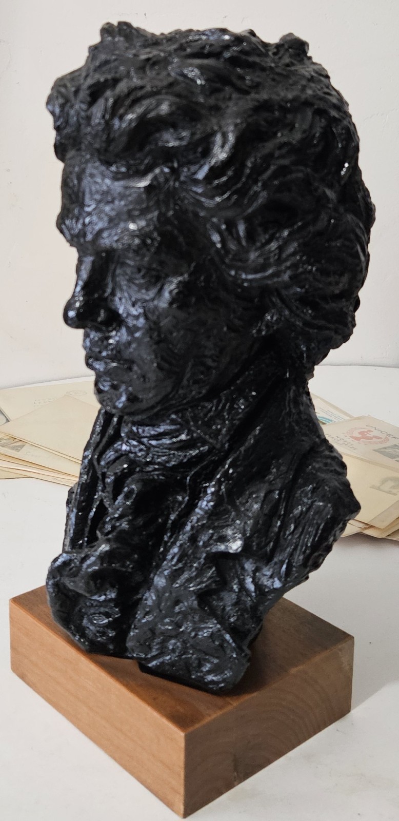 Vint. 1961 Beethoven Bust Sculpture on Wood Pedestal Austin Productions 14.5″ H
