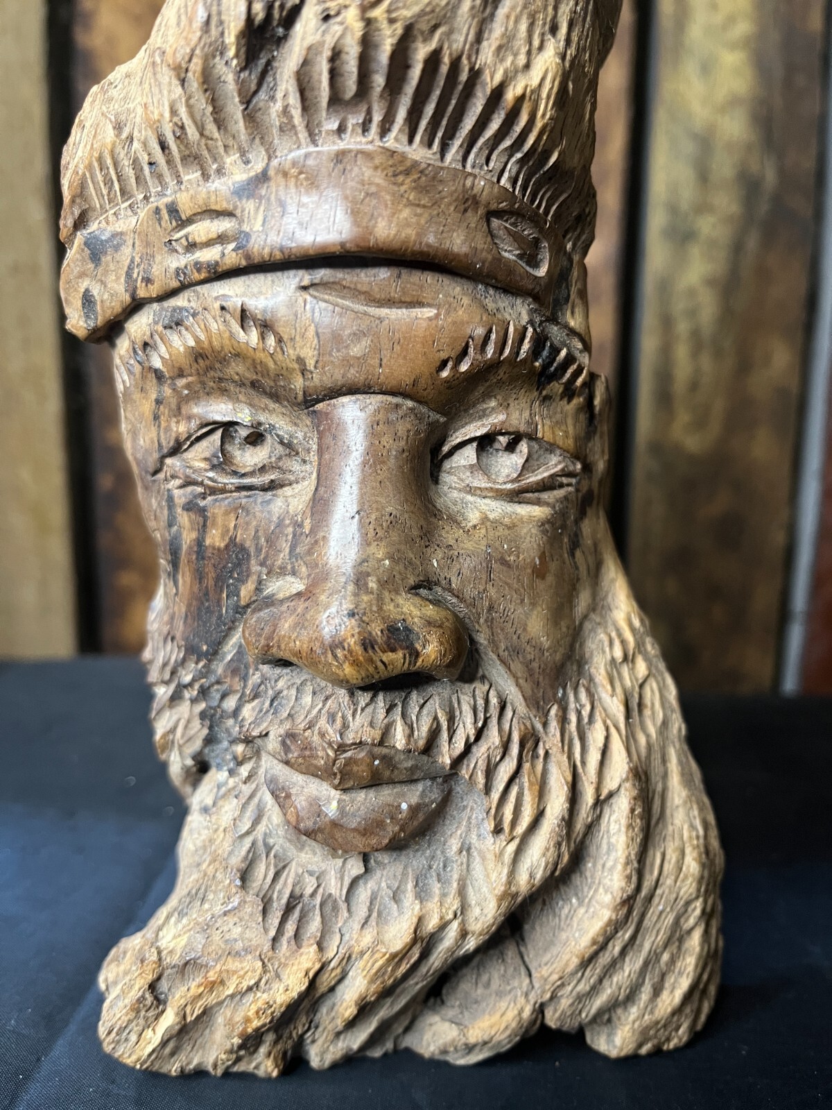 African Ironwood Carving Old Man Face Signed Emmanuel Chikumbirike Vintage 27cm