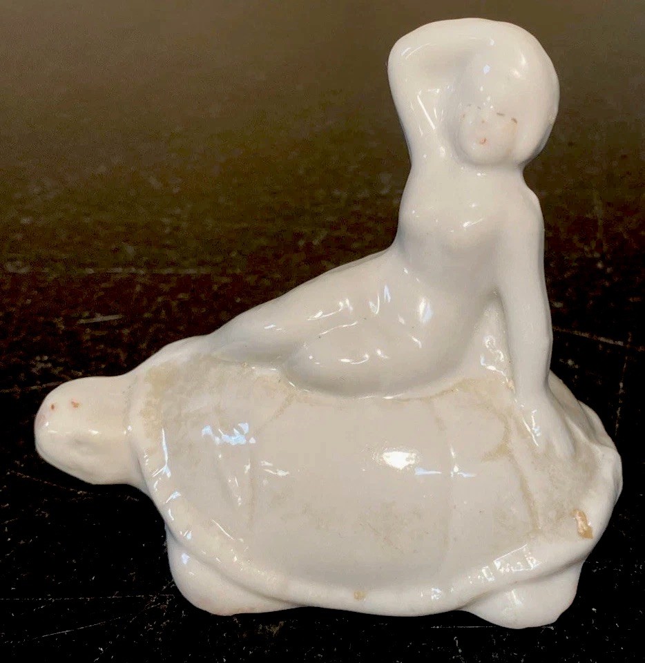 Vintage Art Deco Nude Beauty On Turtle Japan Risqué Cutie