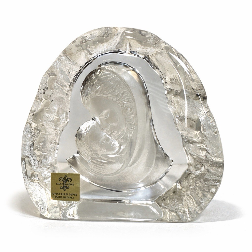 Vintage Crystal Madonna & Child Religious Sculpture 24% PbO Imperatore Italy