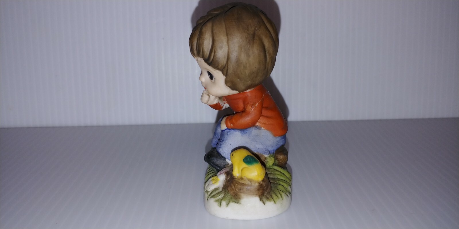 Young Boy Figurine Frog Hand Painted Porcelain Bisque Art Pottery