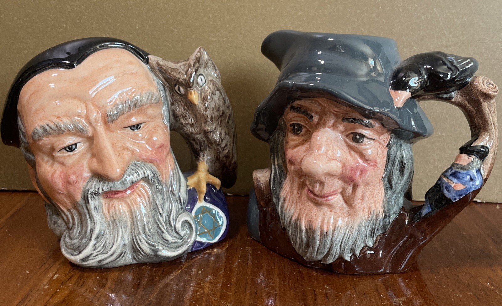 2 Royal Doulton Character Toby Jugs Merlin and Rip Van Winkle Small Sizes. “F”