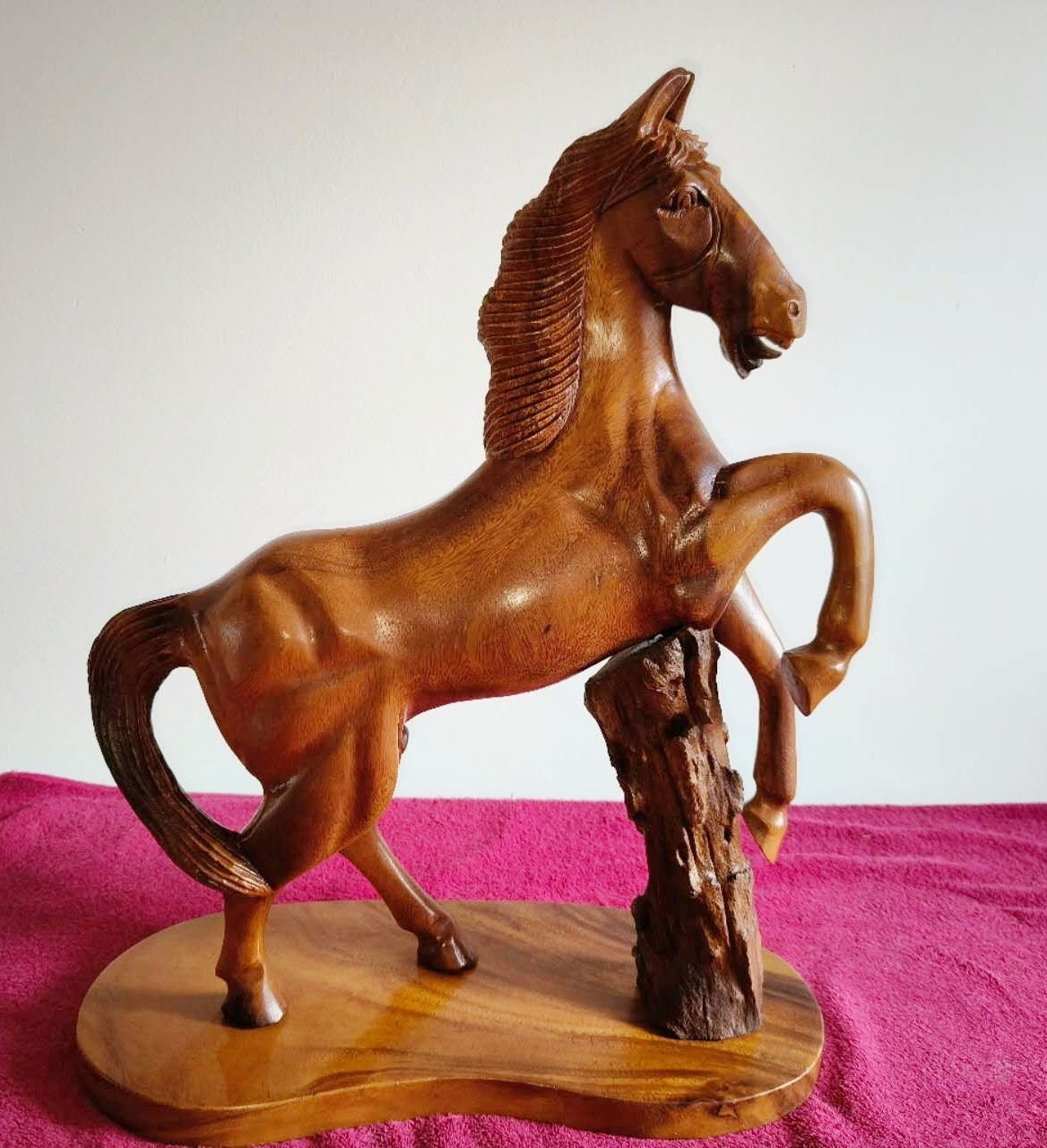 Vintage Large Hand Carved Solid Wood Horse Sculpture Rustic Hardwood Statue 20”