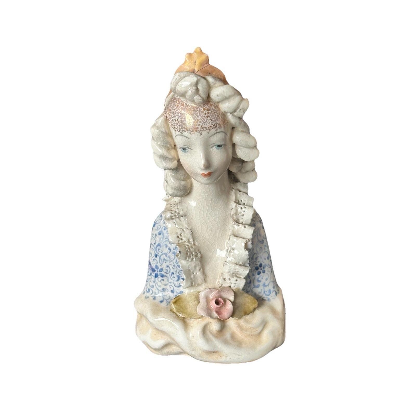 Antique Cordey Porcelain Figurine Bust 5014 Blue Dress Victorian Lady 6 3/4″