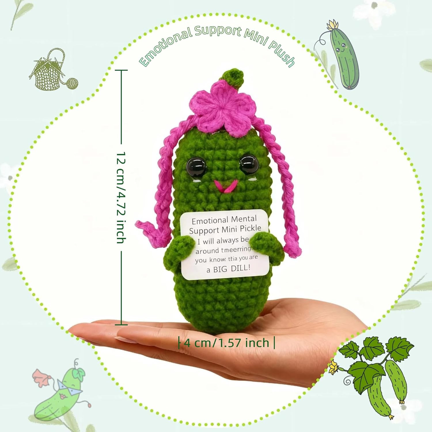 Crochet Pickle Gift with Encouraging Cards,Funny Gifts for Girls Women Teens,Val