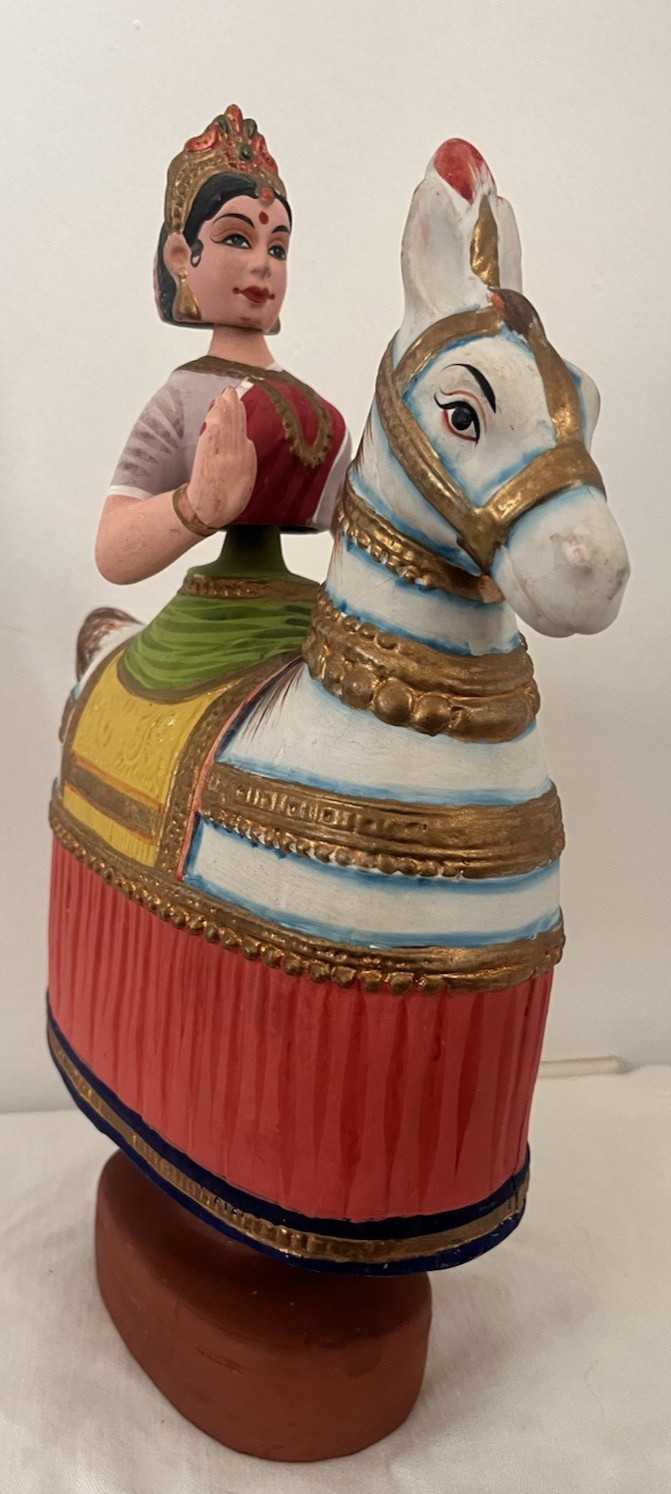 Vtg Tanjore Thanjavur Nodding Dancing Doll Horse Papier Mache Indian As Is
