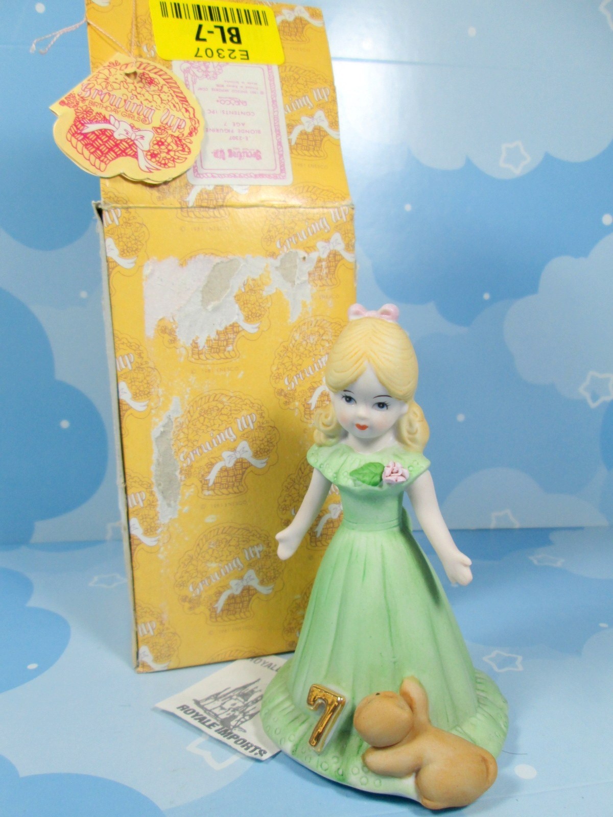 Enesco Growing Up Girls Birthday Age 7 Blonde Green Dress E2307 In Box