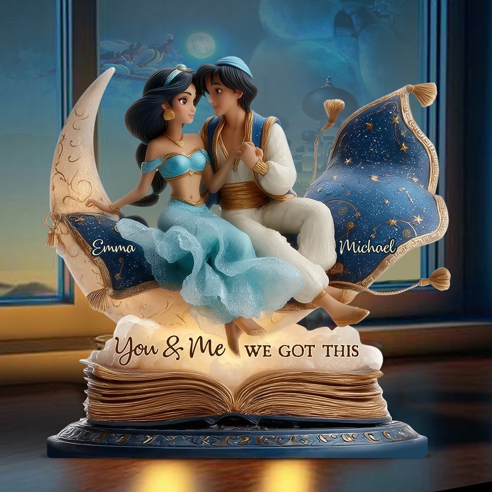 Personalized Aladdin and Jasmine Couple Disney Acrylic Plaque Wooden Block Decor