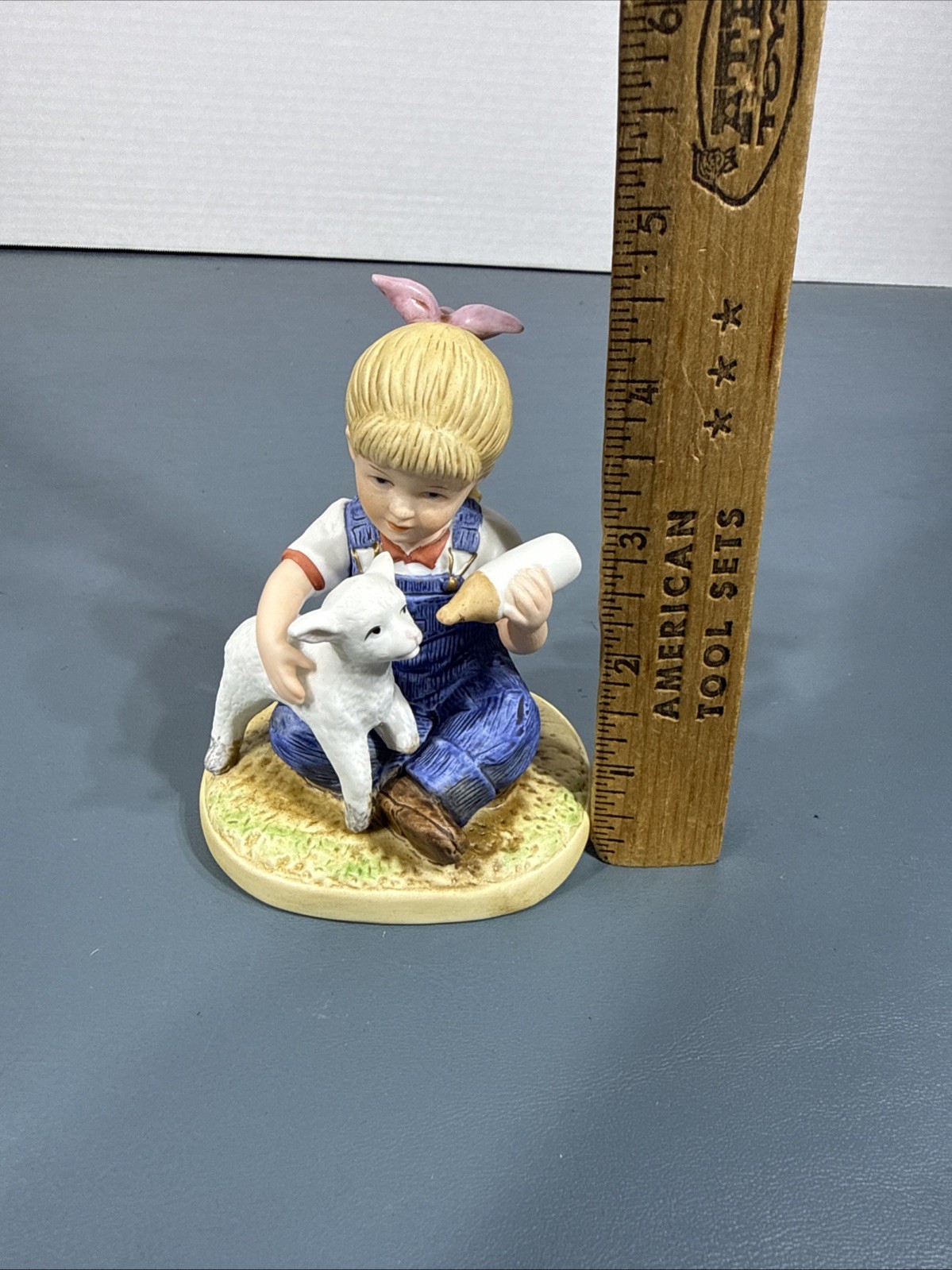 Vintage 1985 Homco Denim Days “New Beginnings” Figurine #1500 Debbie Feeds Lamb