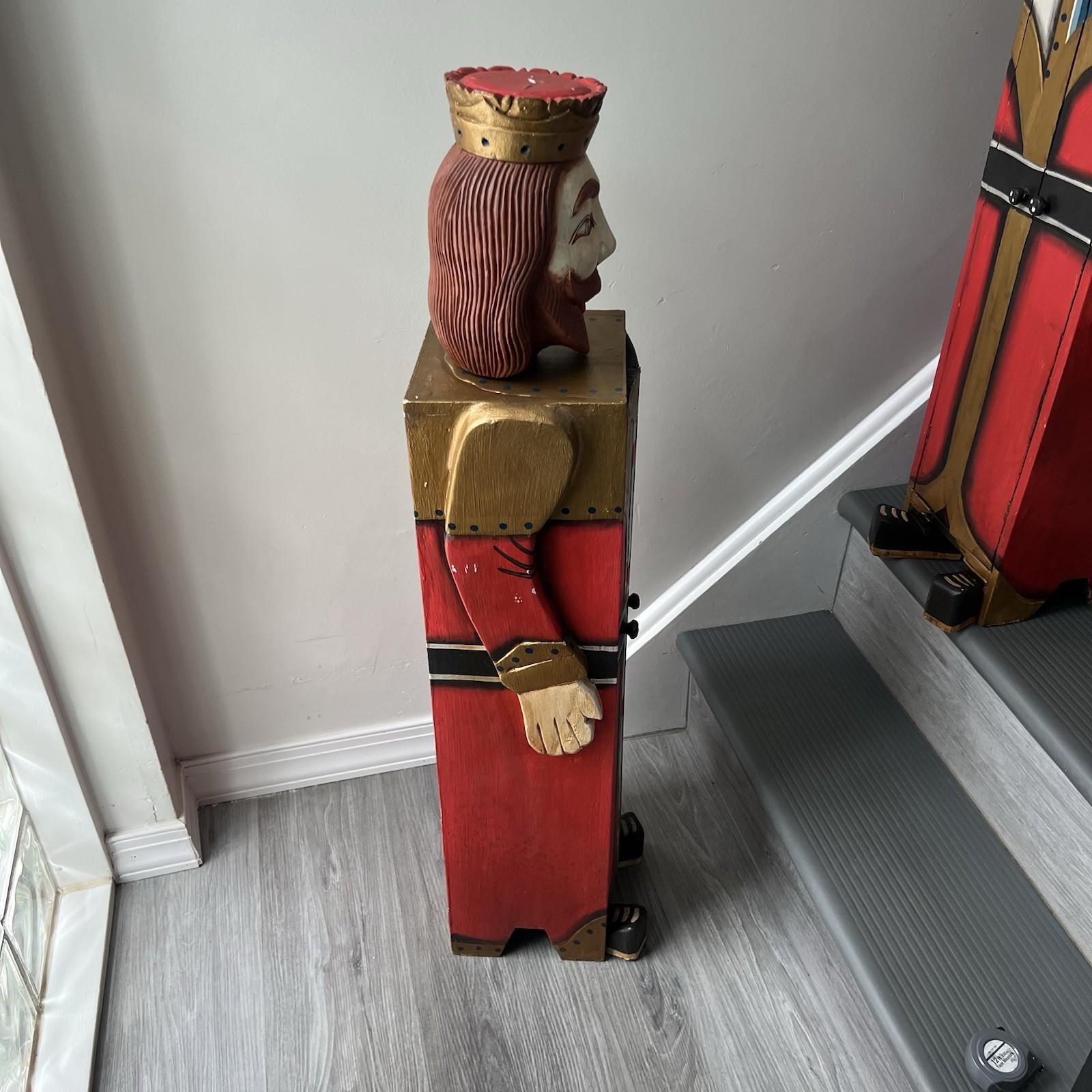 Rare Pair Folk Art King Queen Cabinet Figures Hand Painted Wood 41″ 39.5″