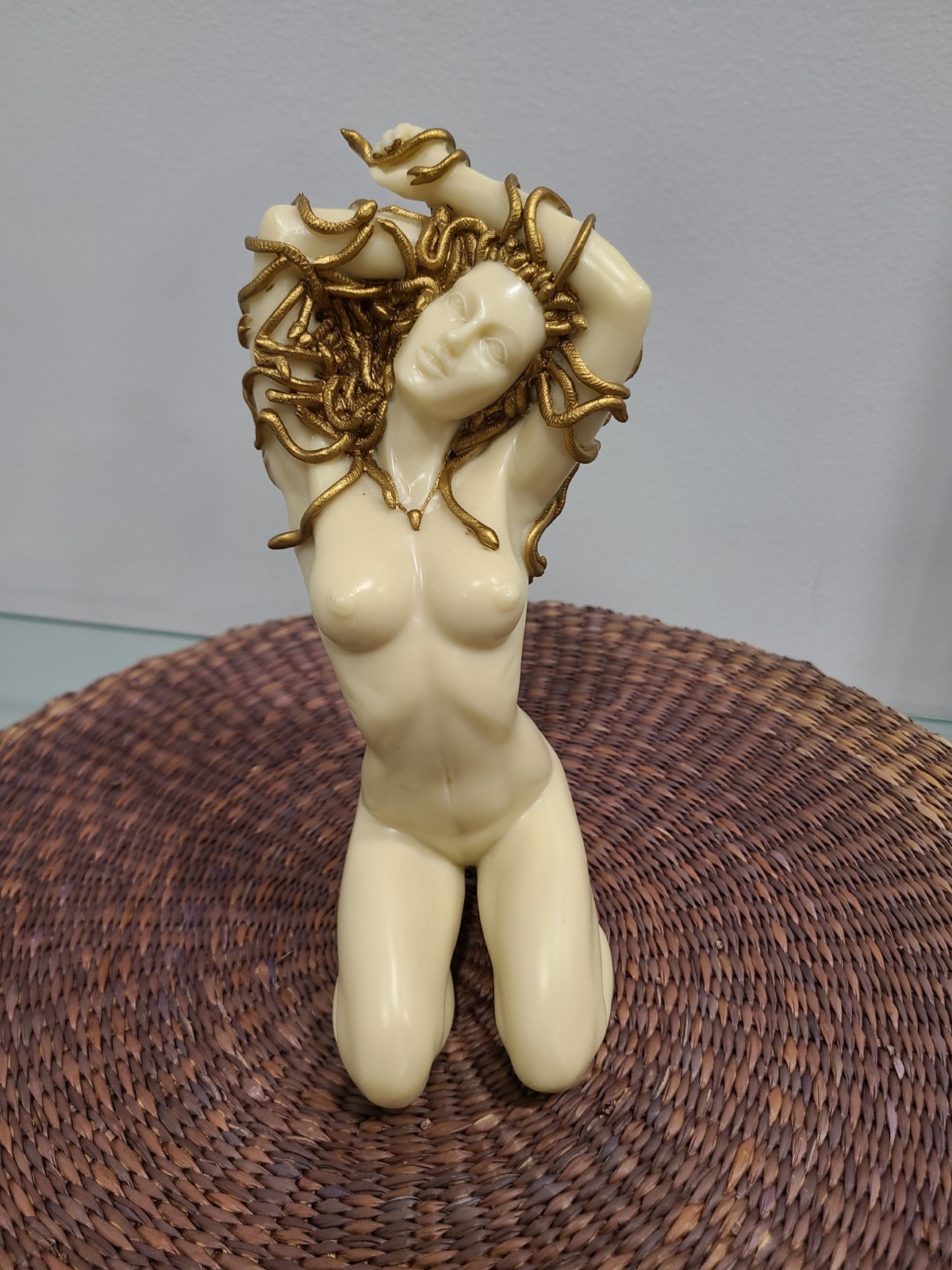 J. Tipton Medusa Statue – Kneeling Gorgon Fantasy Figure with Gold Accents