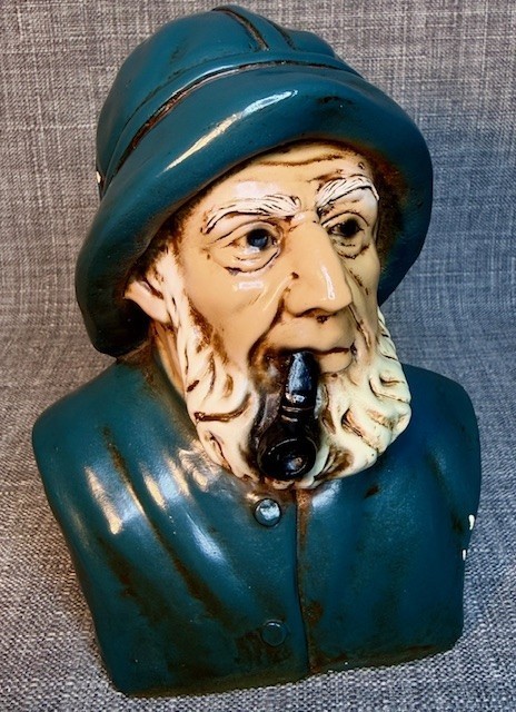 Sea Captain Bust Figurine Blue Coat Hat by ORZECK Chalk Ware Terrestone 6 in. T