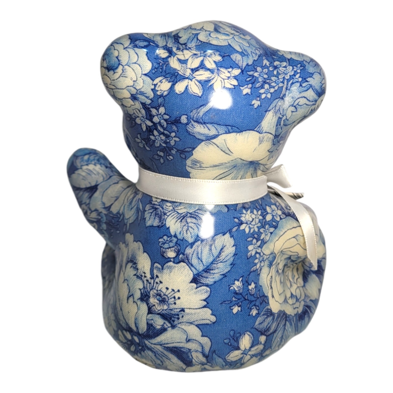 Vintage Porcelain Patchworks Joan Baker Designs Teddy Bear Blue Floral Design