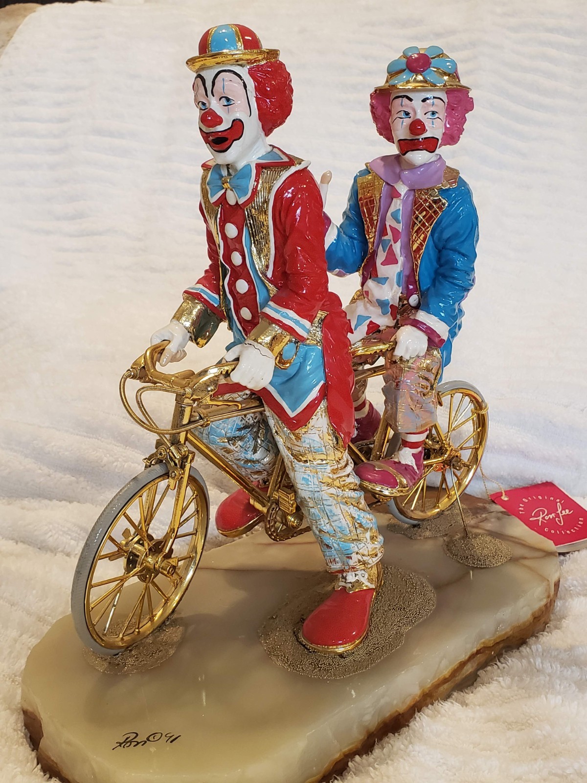 Ron Lee Clown figurines, Tandem Mania, Bicycle for Two, Large figurine