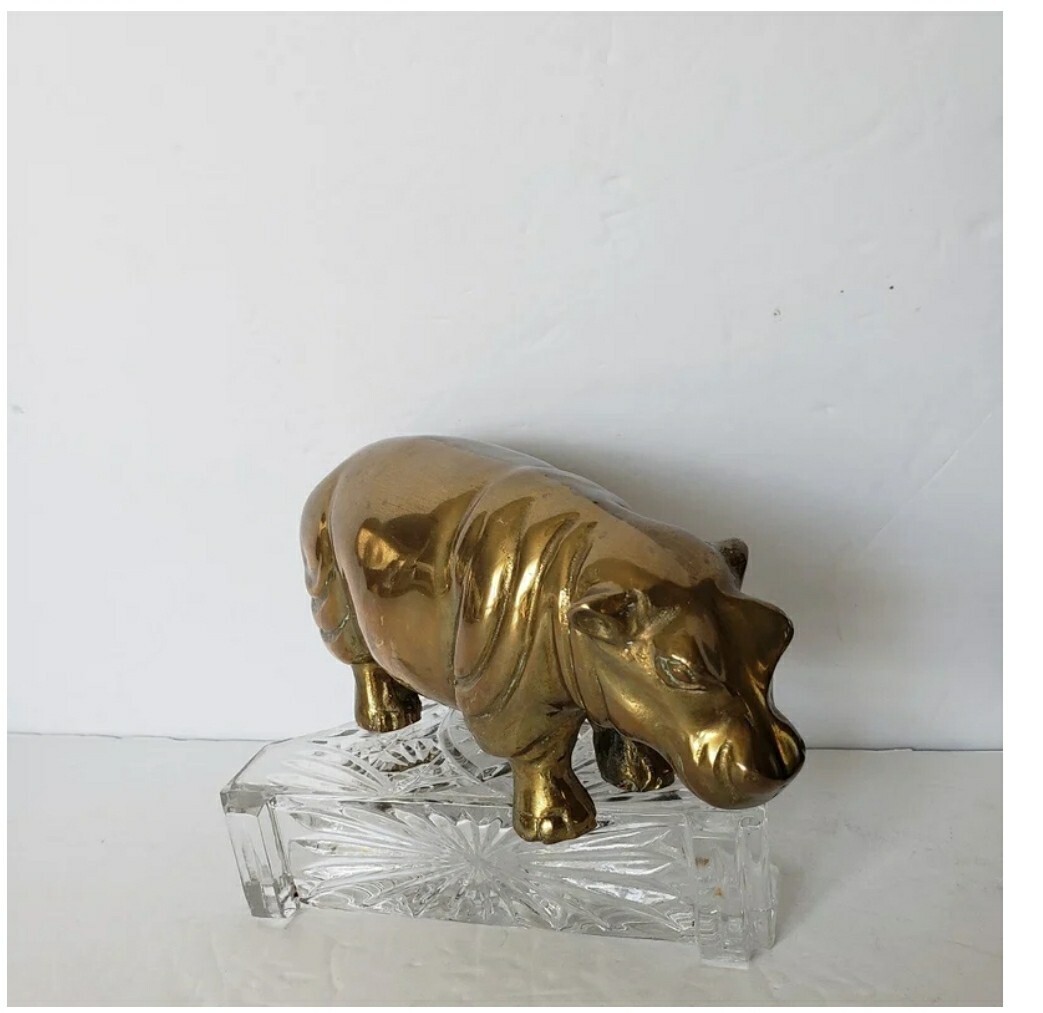 Vintage (3 POUNDS) Solid BRASS Hippo Sculpture Statue