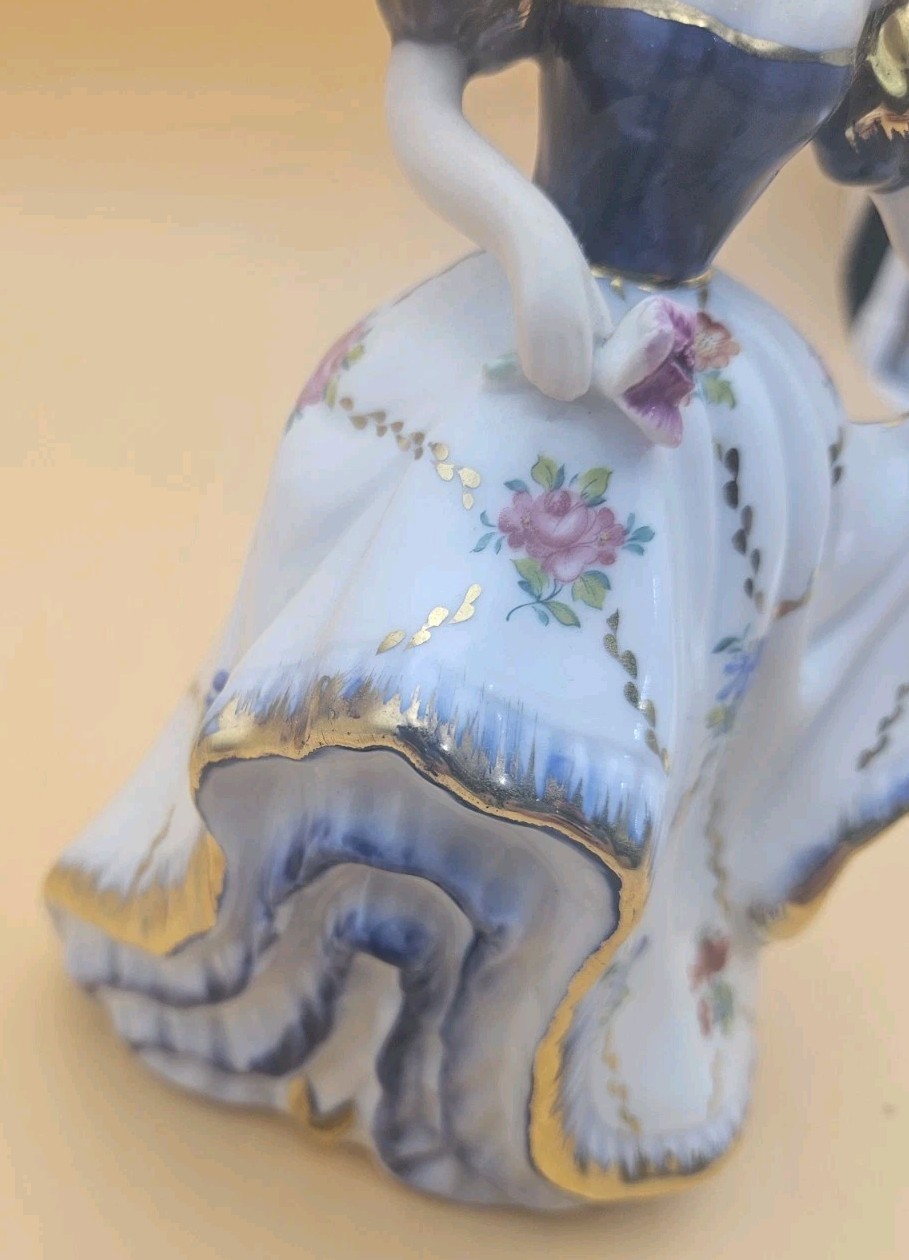 Cracker Barrel Victorian Dancing Lady Porcelain Figurine Flowers Gold Trim 7.5”
