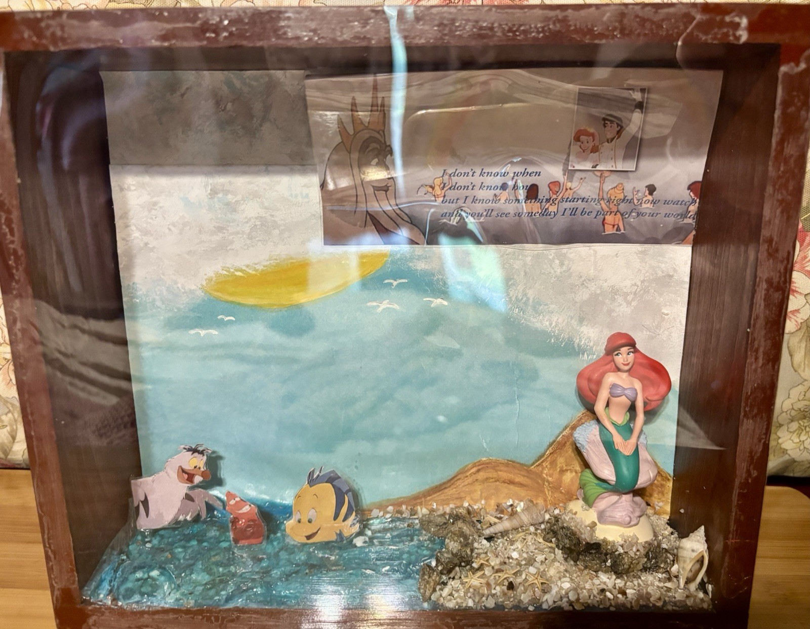 Disney The Little Mermaid Ariel Inspired Wood Stain Shadow Box Unique Gift