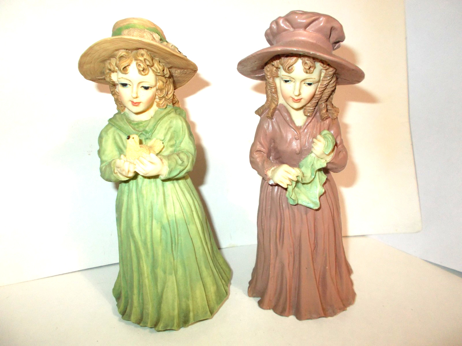 2 VINTAGE 1991 Price Products Ceramic(??) Women Victorian Figurines Bird & Rag
