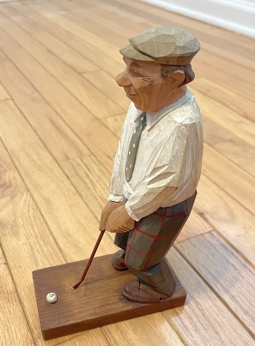 Unique Vintage 1959 C.O. Trygg wood carving Golfer Sweden Signed