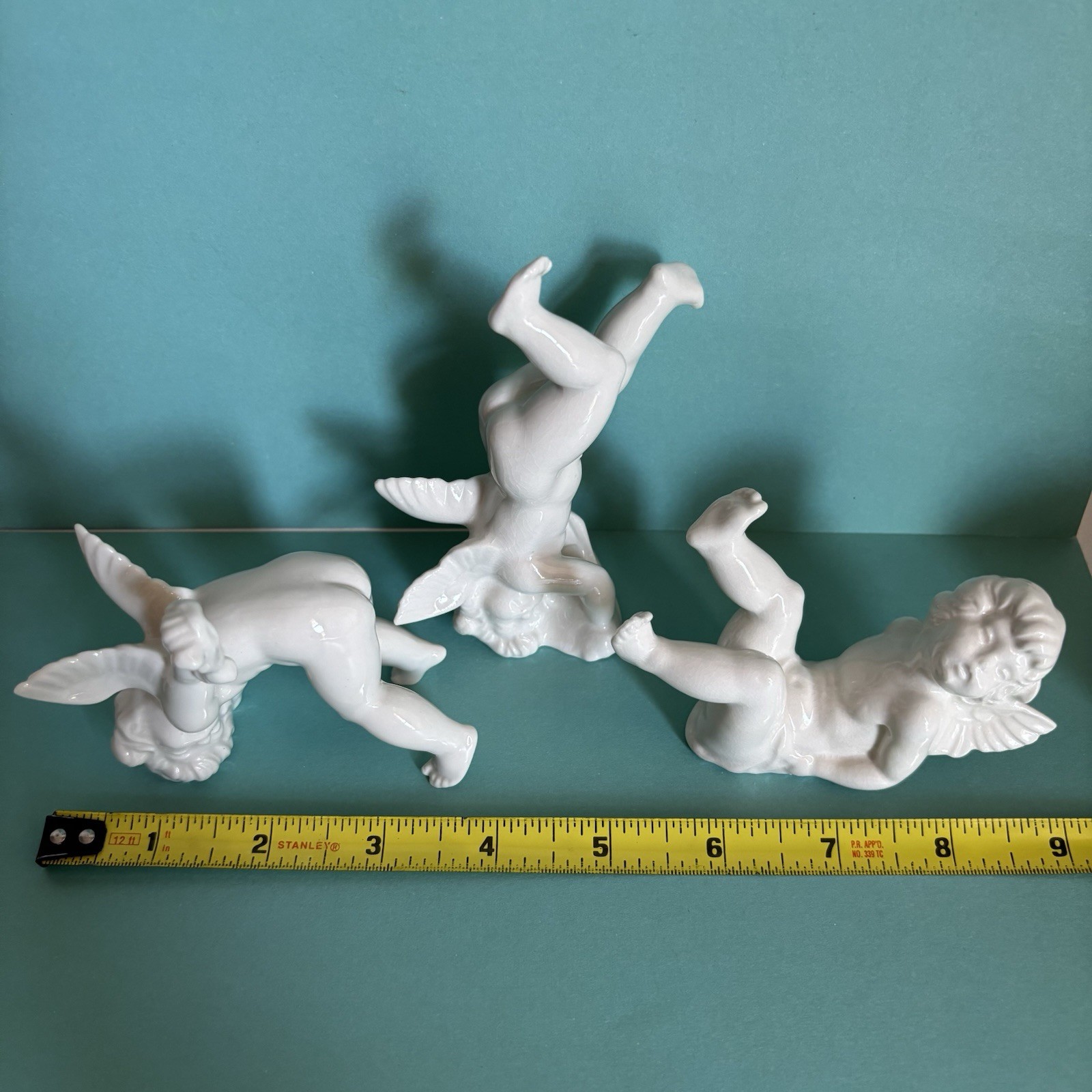 Dresden Germany Tumbling Porcelain Cherubs Angel Putti White Naked Vintage 3pc