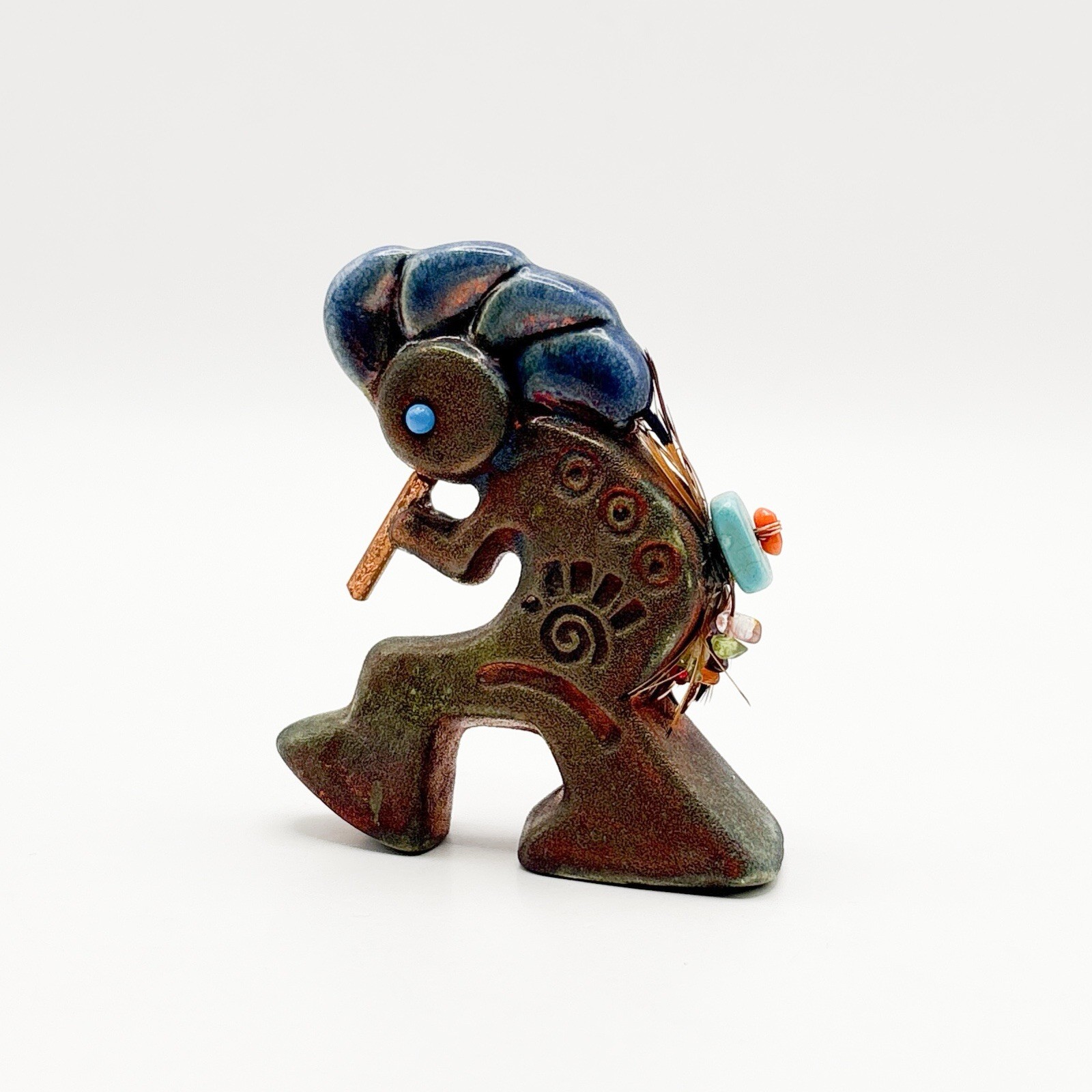 Jeremy Diller Raku Pottery Kokopelli Figure Iridescent Southwestern USA