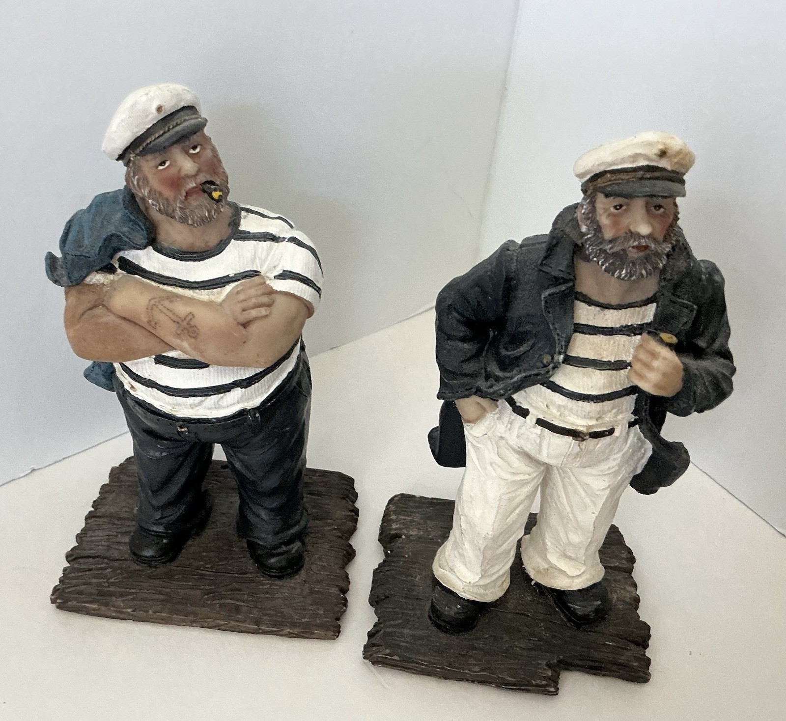 VTG,2 Salty Seamen,Nautical Decor Sz 4 In Height, Base 2.5 In,hand Painted