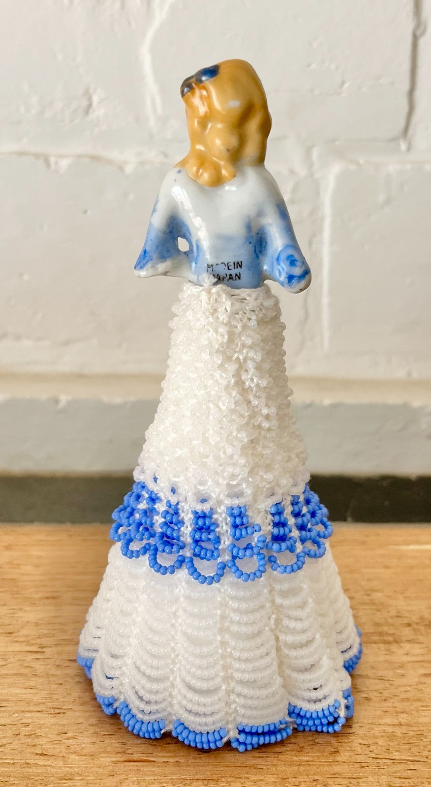 Vintage Porcelain Half Doll with Hand Beaded skirt Figurine 15cm