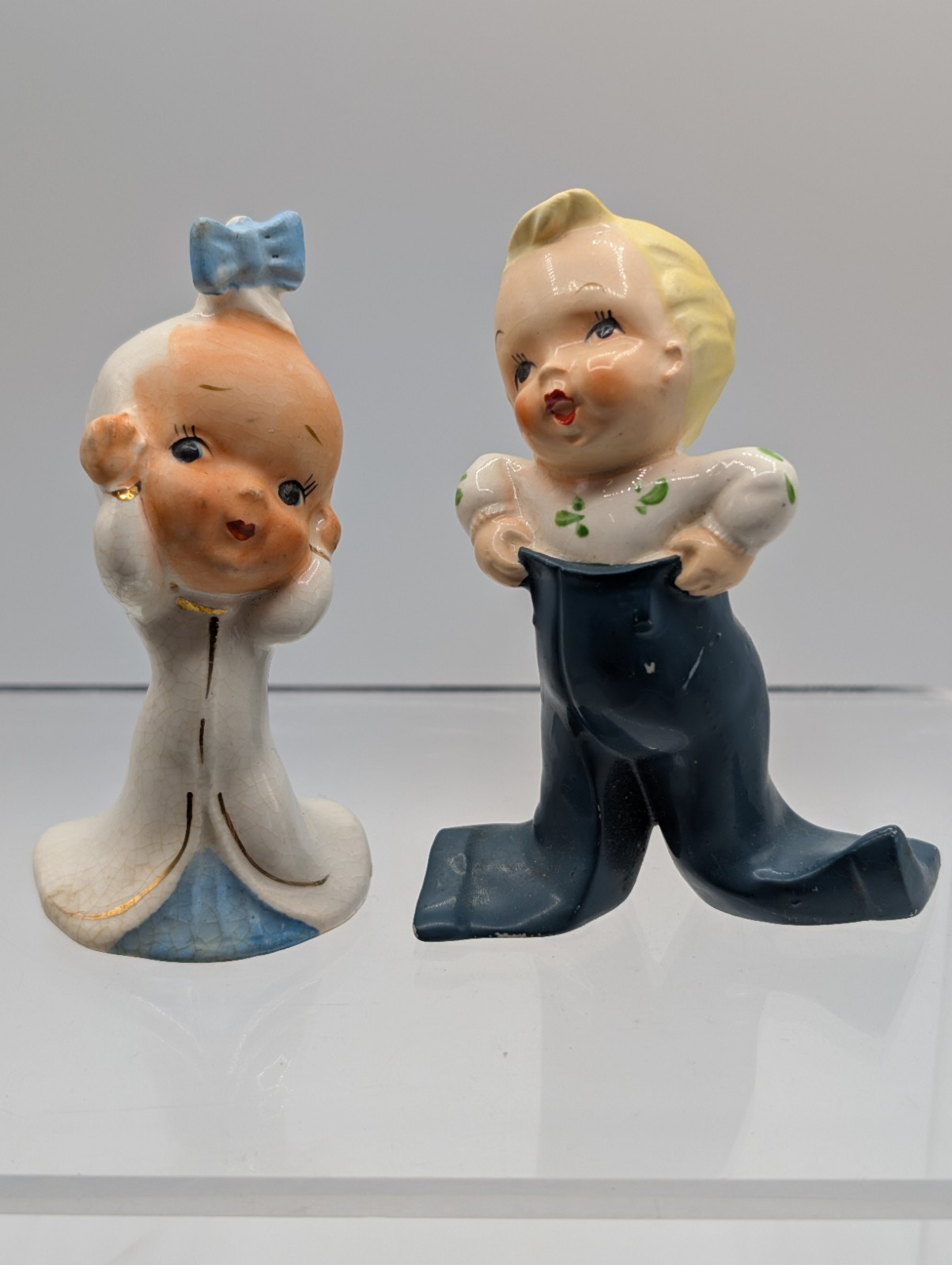 Rare Vintage Ucagco Japan Ceramic Figurines Lot Of 2 Little Boy And Girl MCM