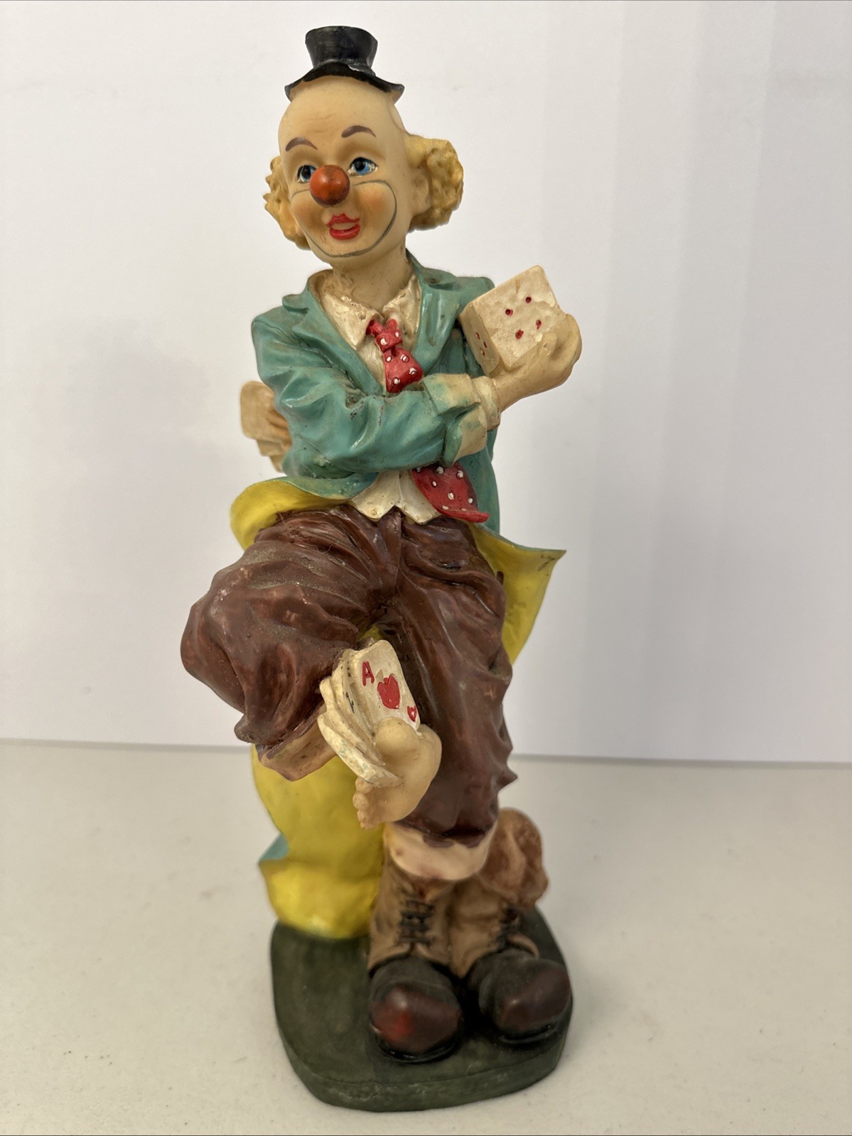 Vintage Hobo Clown Resin 11″ Figurine W/ Playing Cards Foot Fetish