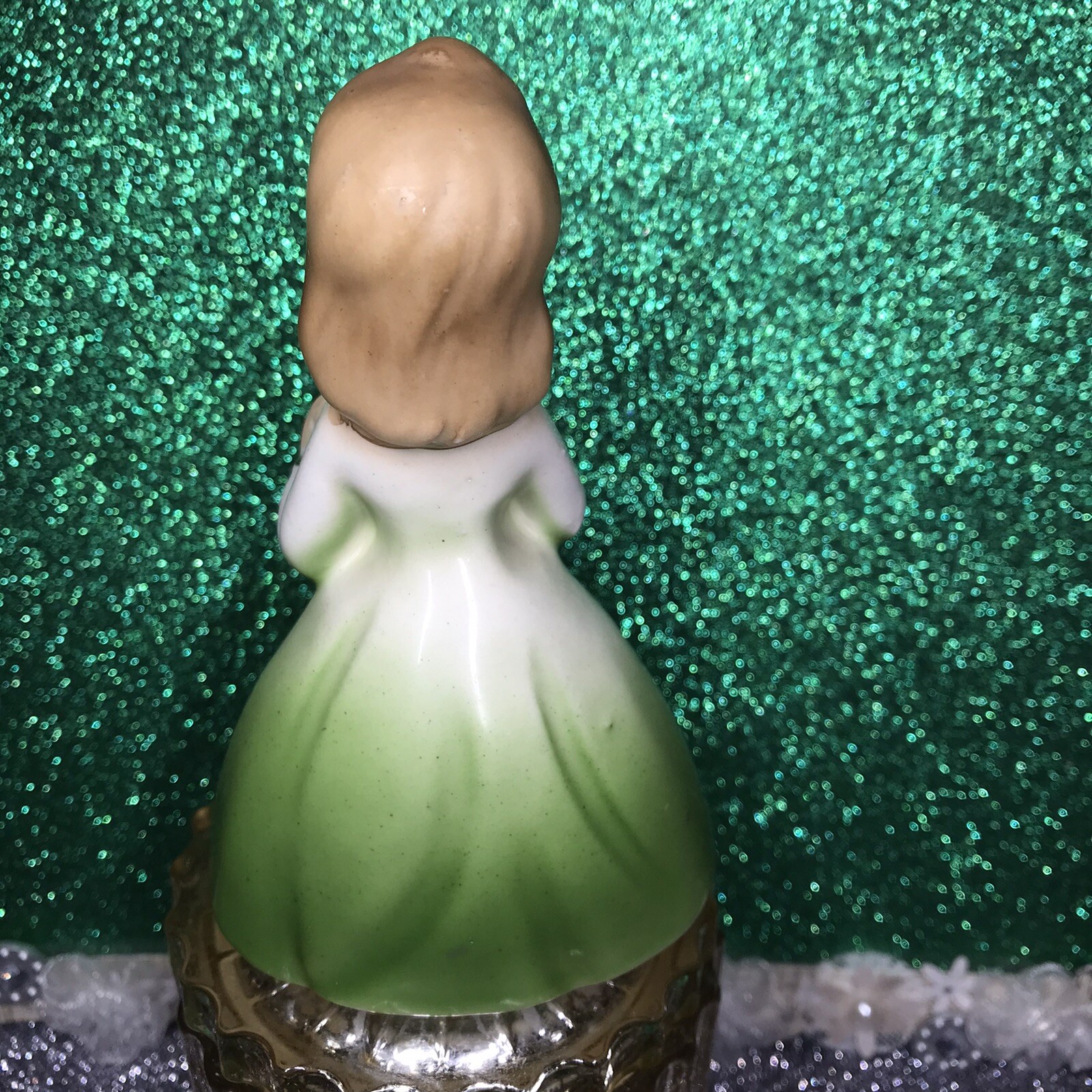 Vtg Ucagco Girl Holding Gold Star With Green Gem & Gown Christmas Figurine Japan