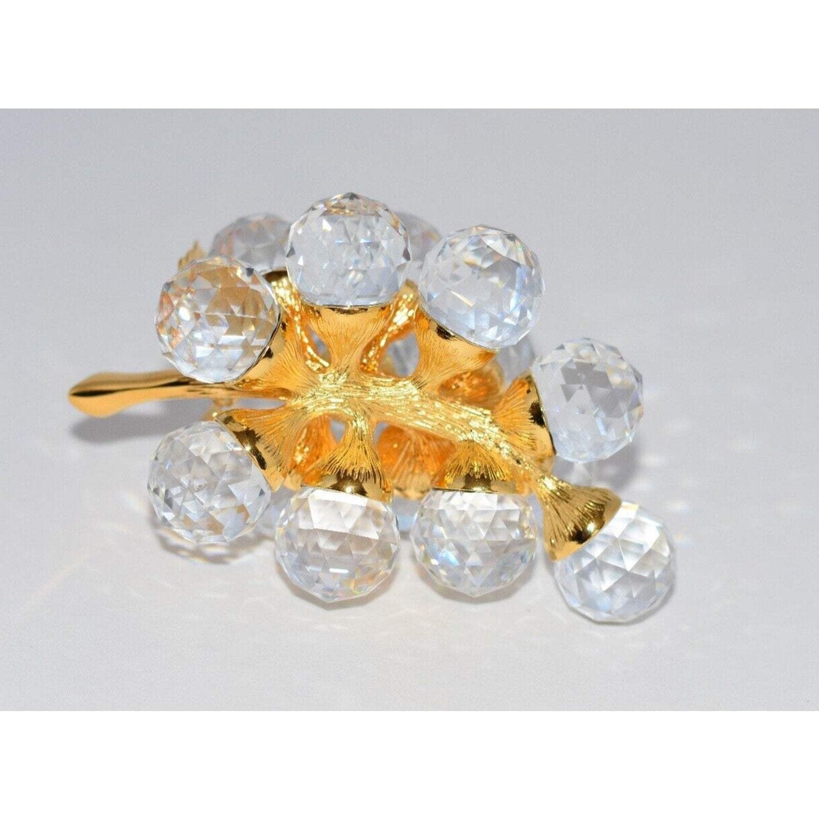 Swarovski 15 Lg Crystal Grapes Gold Stem & Leaf Sparkling Fruit Coll Pin Retired