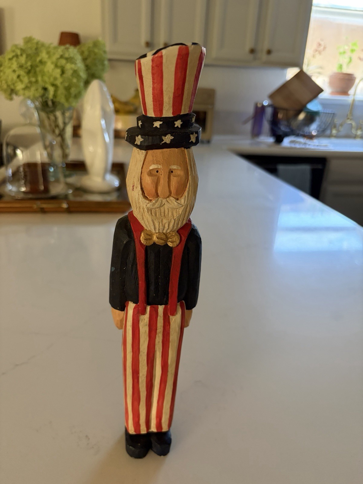 James Haddon Uncle Sam Figurine Patriotic Folk Art Signed Wood Hand Carved 12″