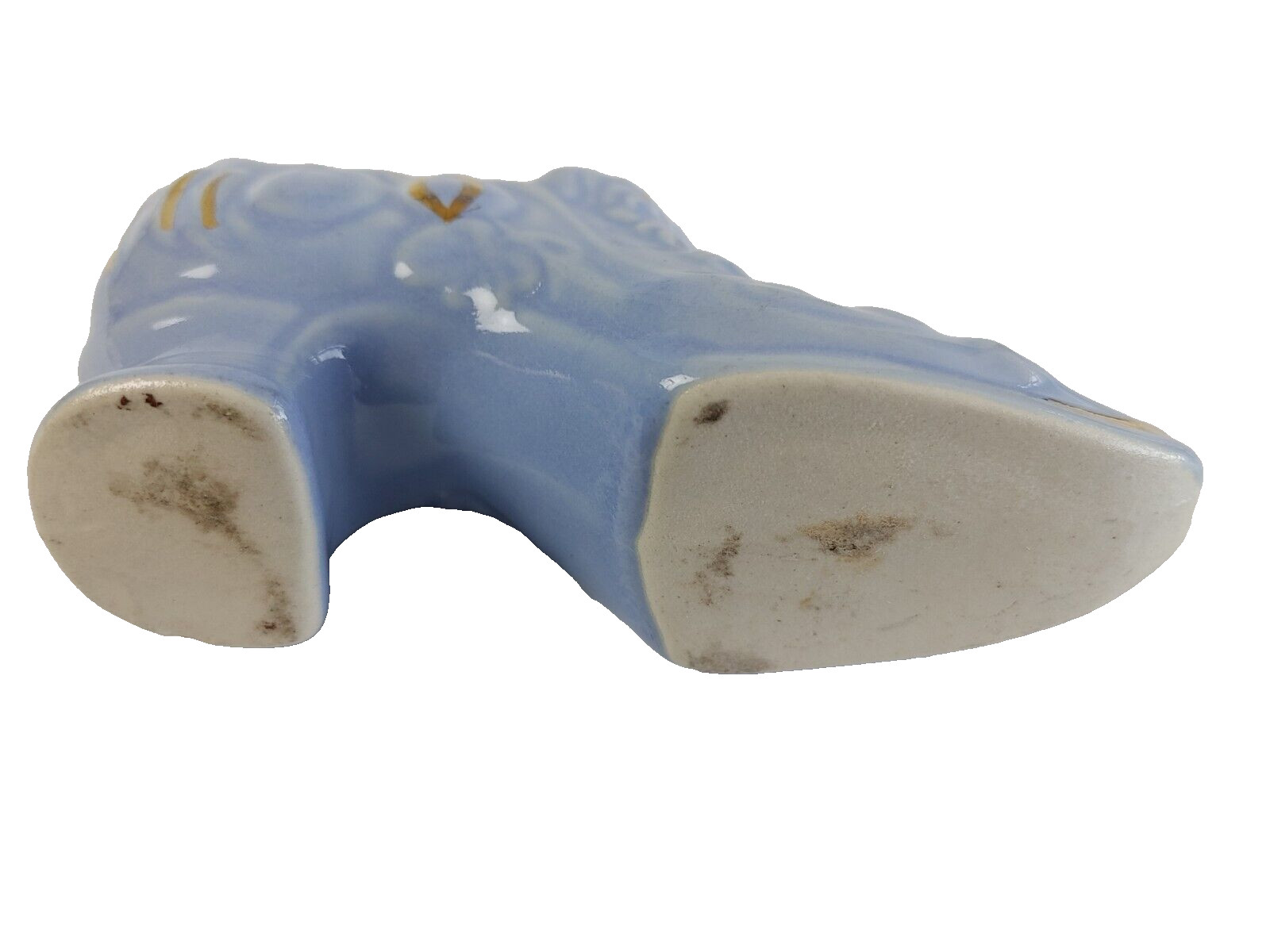 Vtg Victorian Ceramic Shoe Light Blue w/ Gold Details Approx 5″ x 2.5″ #20691