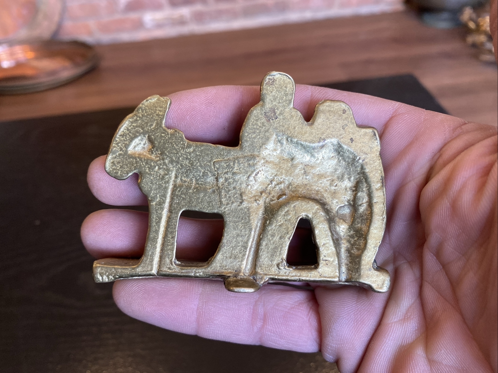 2 Vintage Miniature Brass Doorstop Figures Milk Maid & Man Donkey Carts, Ireland