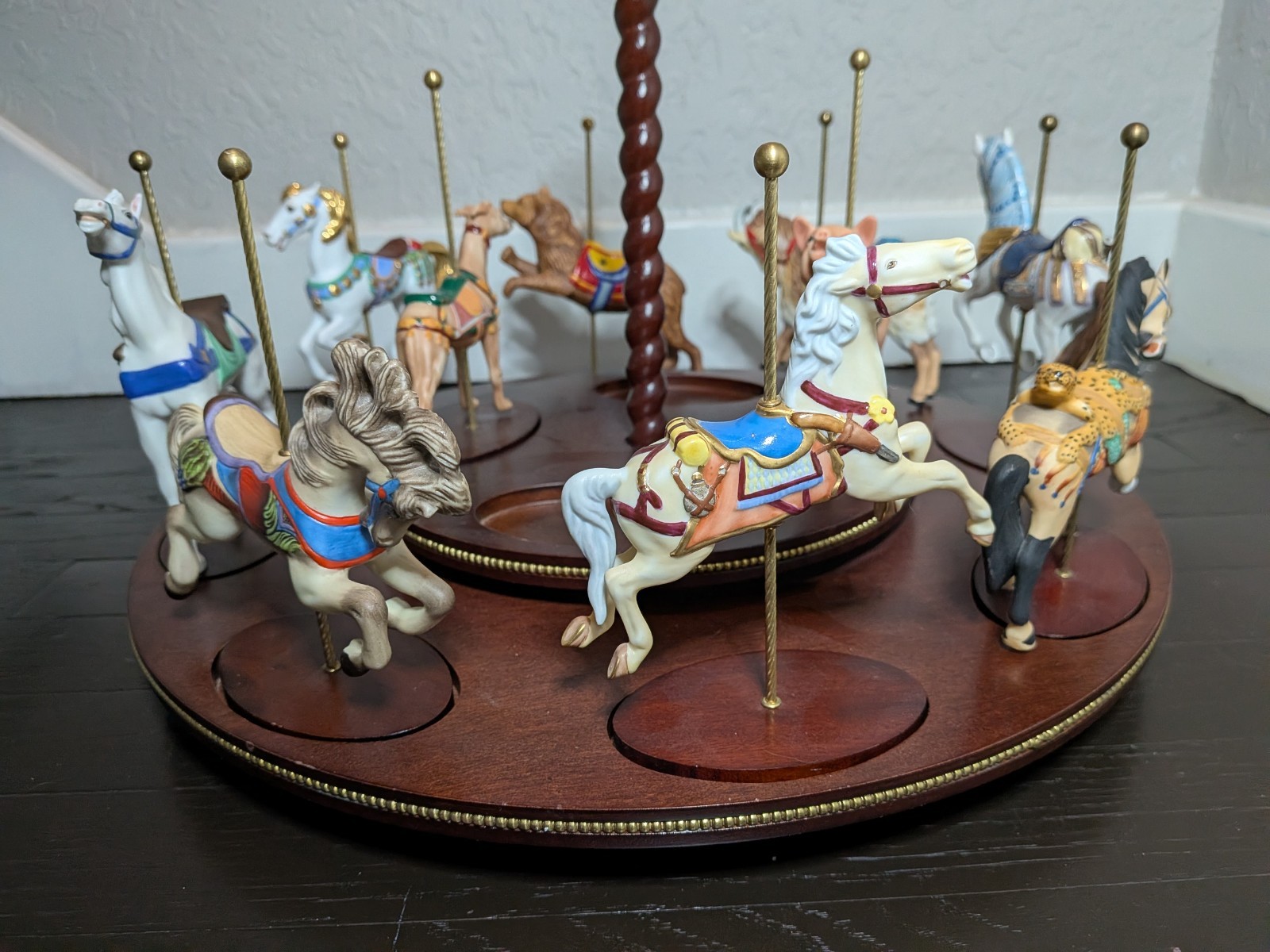 1988 Franklin Mint Treasury of Carousel Art Horses and Display Stand Set of 10