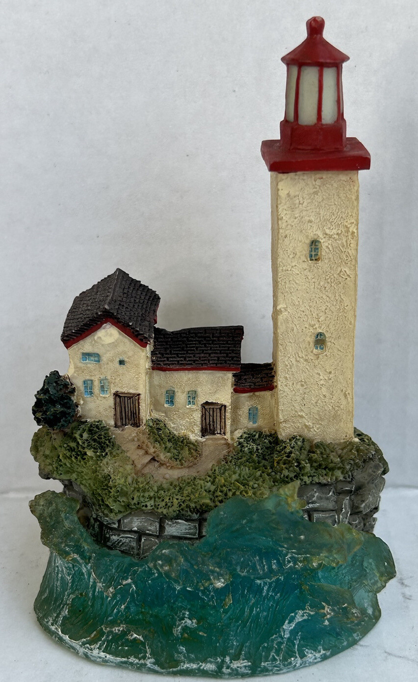 Light House Sculpture With House Ocean Sea Waves Book Shelf Decor