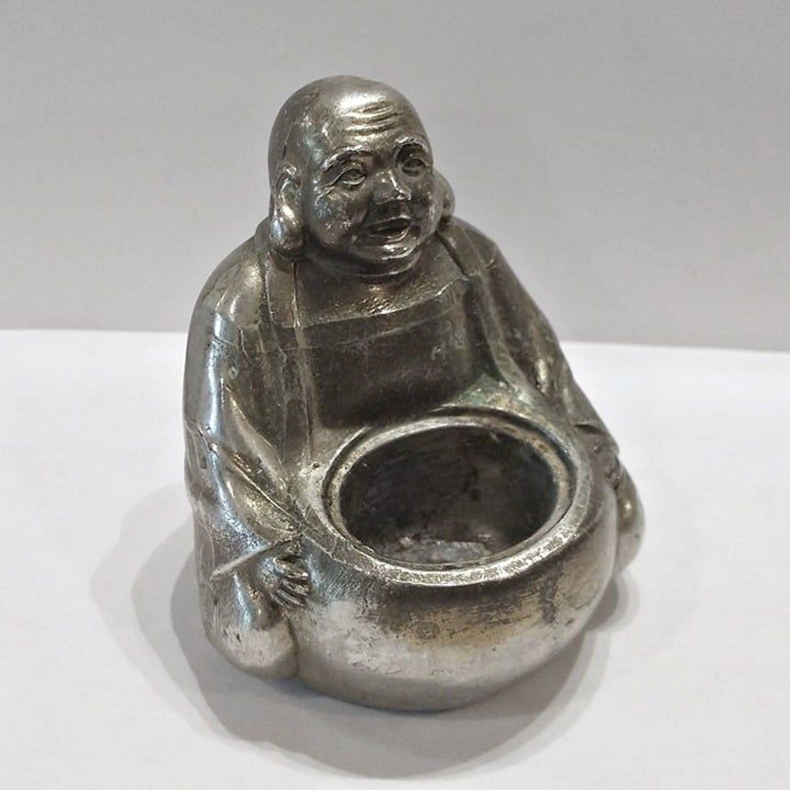 SEATED BUDDHA FIGURINE – VINTAGE – Chrome Plated Over Copper