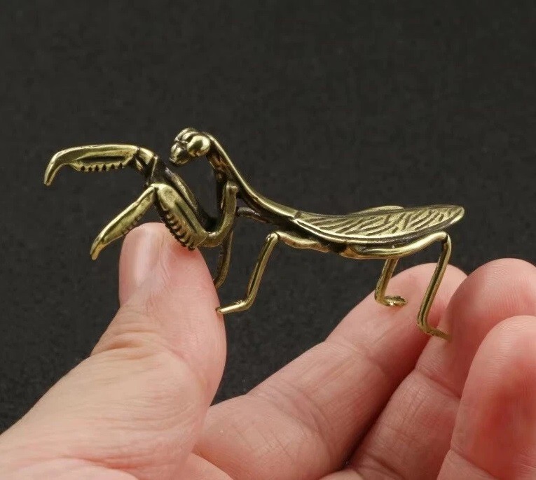 Brass Mantis Animal Figurine Miniature Statue Table Desk Home Decoration Toy