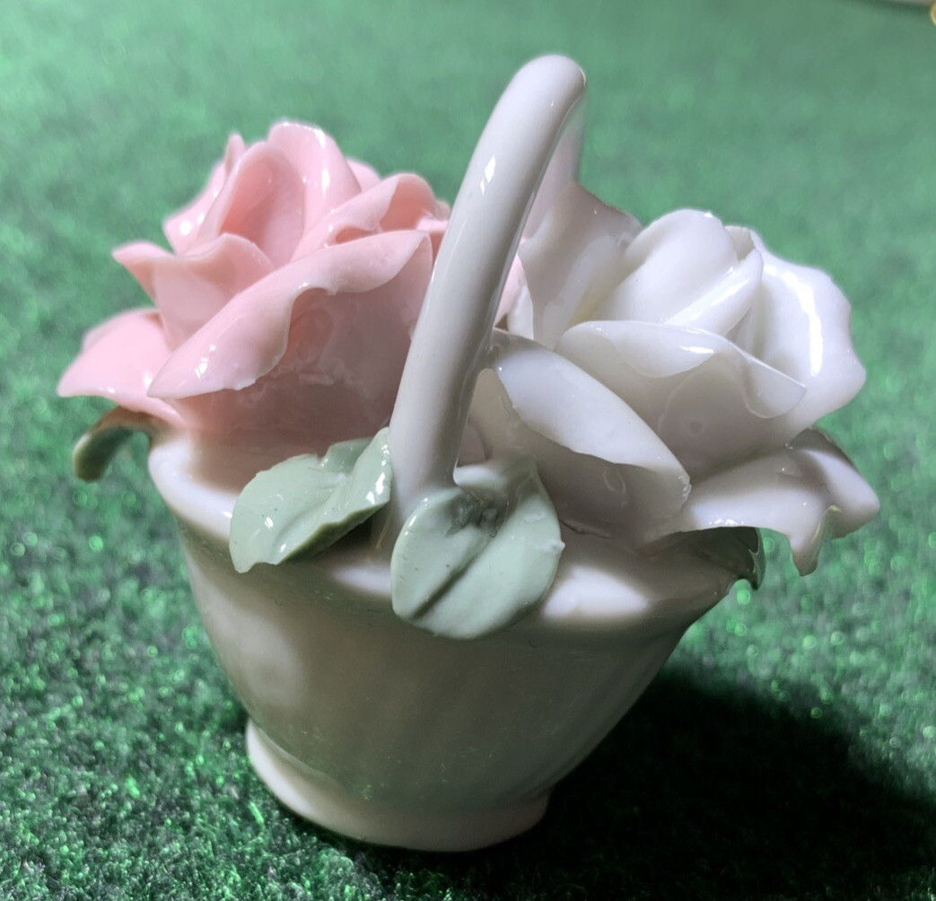 Flower Basket Silvestri Decorative Porcelain Pink White Girl Baby Mom Wedding