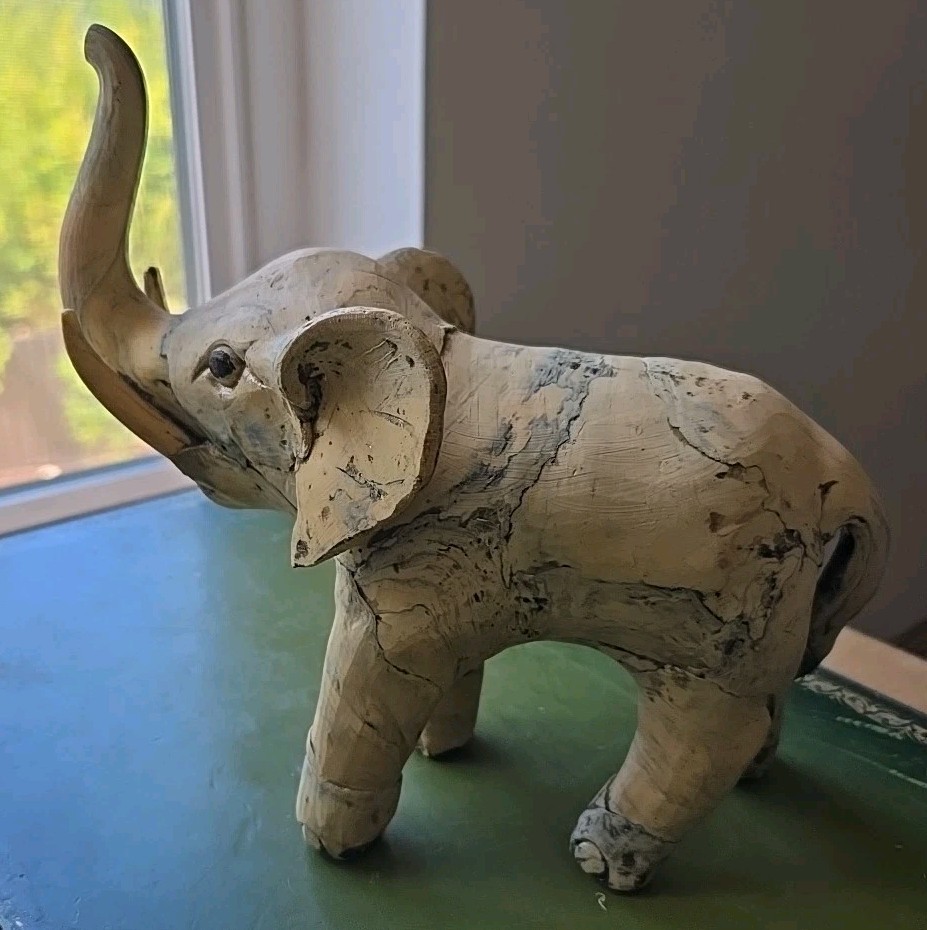VTG Elephant Figurine Statue Marbled Look 7 1/2″ X 7″ X 4″ Lightweight