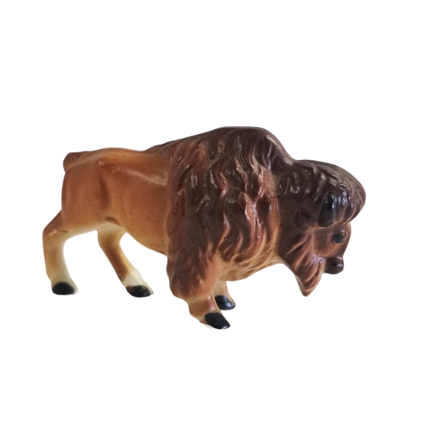 Vintage Buffalo Figurine Ceramic Miniature Mini American Bison Figure Animal