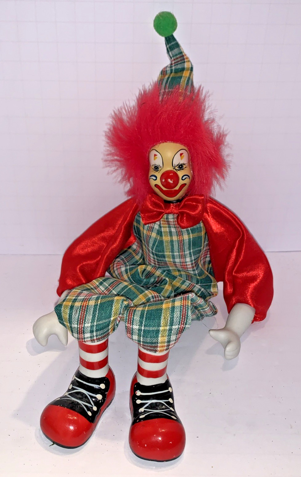 Vintage Porcelain and Fabric Clown Shelf Sitter