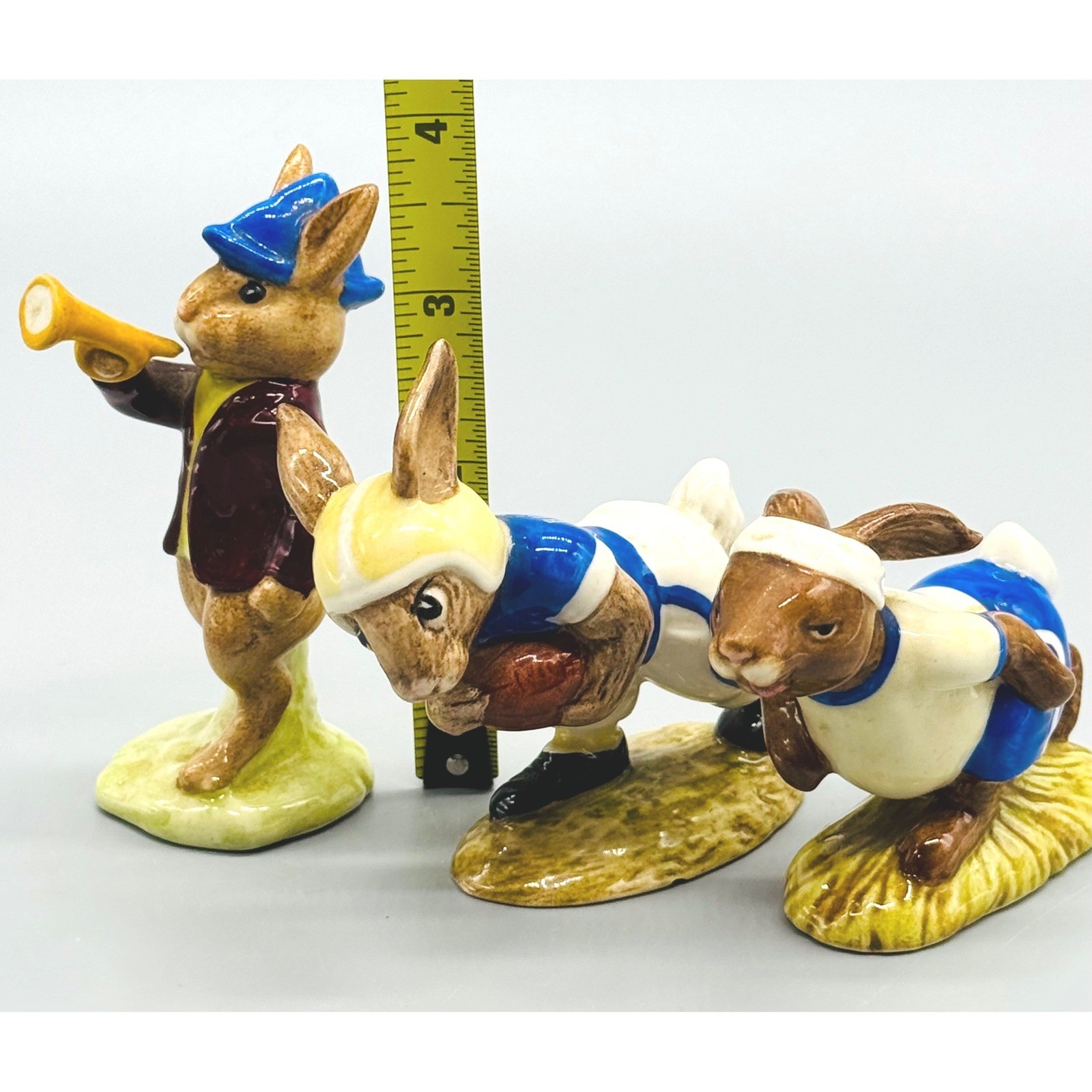 Royal Doulton Bunnykins Touchdown Jogging Rise and Shine Figurines Lot of 3