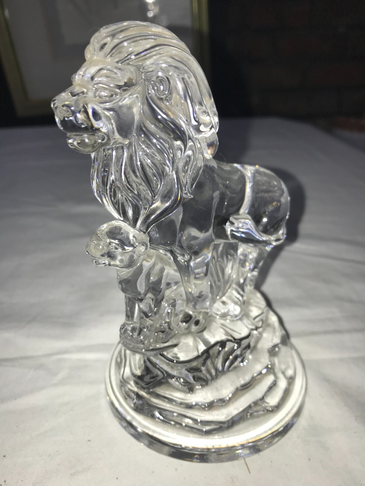 SFMB Crystal THE LION KING Glass MUFASA & SIMBA Cub FIGURINE Paperweight 6″ Tall